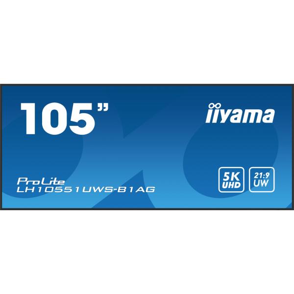 Iiyama LH10551UWS-B1AG visualizzatore di messaggi Pannello piatto per segnaletica digitale 2,66 m [104.7] LED 500 cd/m UltraWide 5K HD Nero 24/7 (105 ProLite LH10551UWS-B1 Commercial Display - 105 Black Large Format Display 500 cd/m2 1x HDMI)Iiyama49...