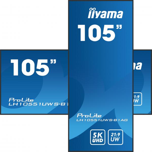 Iiyama LH10551UWS-B1AG visualizzatore di messaggi Pannello piatto per segnaletica digitale 2,66 m [104.7] LED 500 cd/m UltraWide 5K HD Nero 24/7 (105 ProLite LH10551UWS-B1 Commercial Display - 105 Black Large Format Display 500 cd/m2 1x HDMI)Iiyama49...