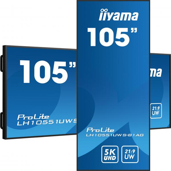 Iiyama LH10551UWS-B1AG visualizzatore di messaggi Pannello piatto per segnaletica digitale 2,66 m [104.7] LED 500 cd/m UltraWide 5K HD Nero 24/7 (105 ProLite LH10551UWS-B1 Commercial Display - 105 Black Large Format Display 500 cd/m2 1x HDMI)Iiyama49...