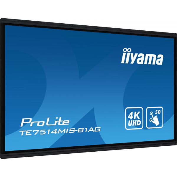 Iiyama TE7514MIS-B1AG visualizzatore di messaggi Pannello piatto interattivo 190,5 cm [75] LCD Wi-Fi 435 cd/m 4K Ultra HD Nero Touch screen Processore integrato Android 24/7 (Iiyama ProLite TE7514MIS-B1AG 75' PureTouch-IR+ Touch Screen 4K 24/7 Large ...