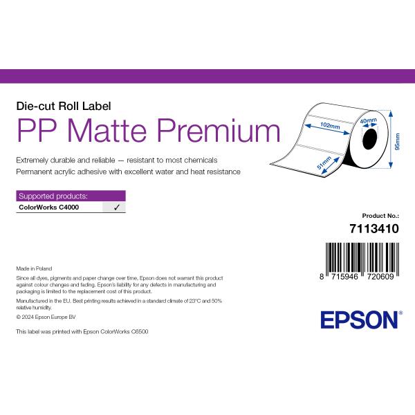 Epson 7113410 etichetta per stampante Bianco Etichetta per stampante autoadesiva (PP MATTE LABEL PREM DIE-CUT - ROLL 102X51MM 535 LABELS)Epson87159467206097113410