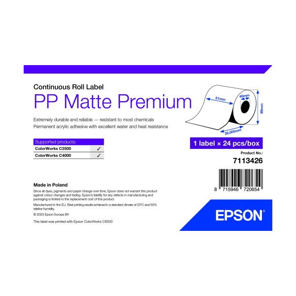 Epson 7113426 etichetta per stampante Bianco Etichetta per stampante autoadesiva (PP MATTE LABEL PREM CONTINUOUS - ROLL 51X29MM)Epson7113426