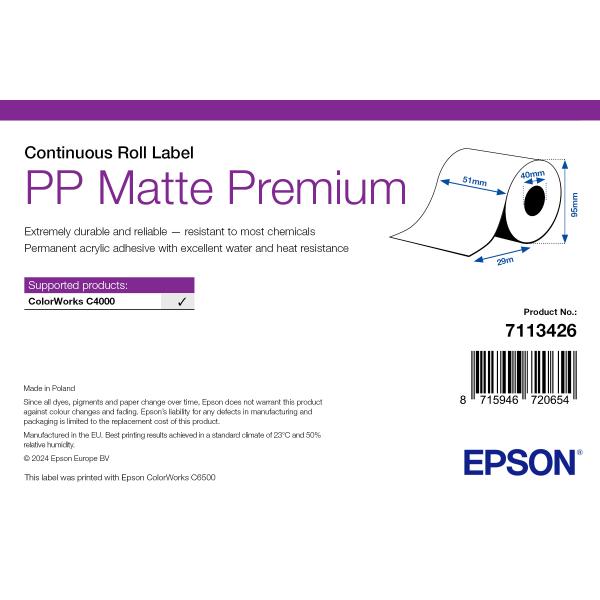 Epson 7113426 etichetta per stampante Bianco Etichetta per stampante autoadesiva (PP MATTE LABEL PREM CONTINUOUS - ROLL 51X29MM)Epson7113426