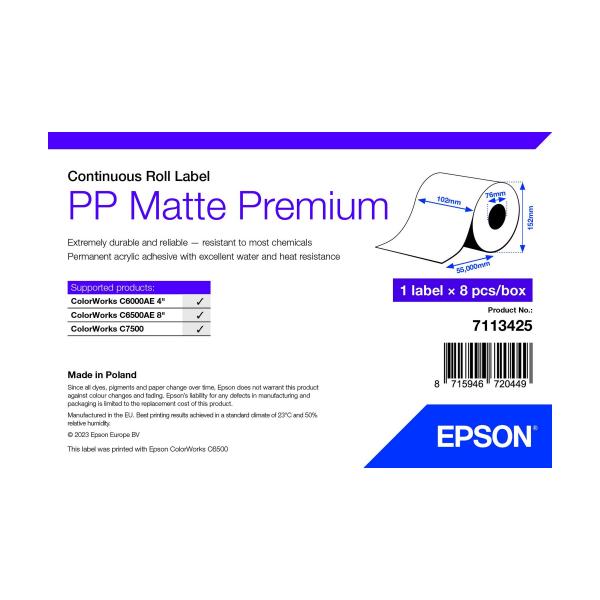 Epson 7113425 etichetta per stampante Bianco Etichetta per stampante autoadesiva (EPSON PP Matte Label 102mmx55m C)Epson87159467204497113425