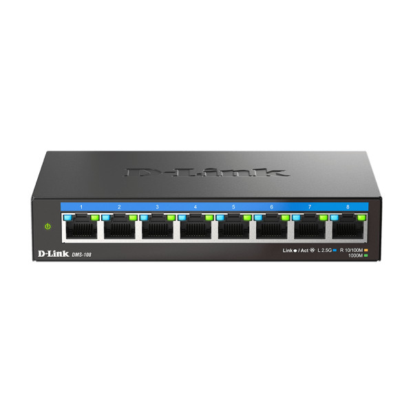 D-Link DMS-108 Non gestito L2 2.5G Ethernet [100/1000/2500] Nero (8-PORT MULTI-GB UNM. SWITCH 8X - 100 / 1000MBPS / 25GBPS TP)D-linkDMS-108/E