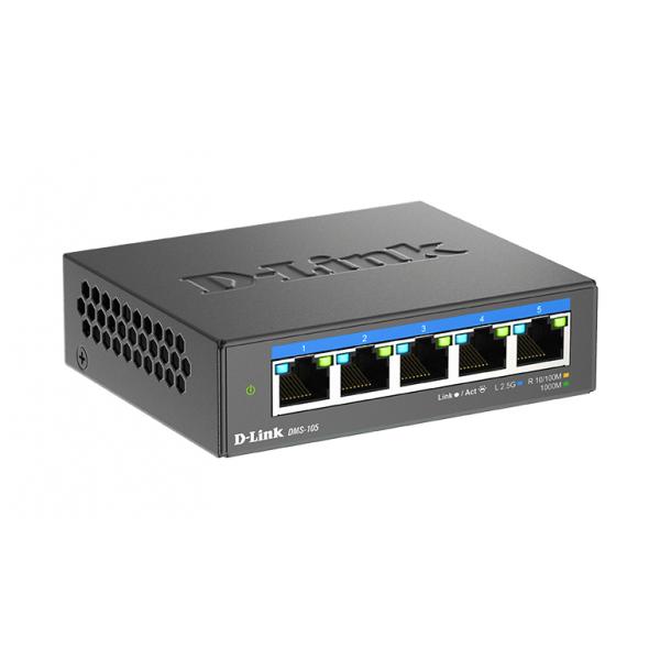 D-Link DMS-105 Non gestito L2 2.5G Ethernet [100/1000/2500] Nero (5-PORT MULTI-GB UNM. SWITCH 5X - 100 / 1000MBPS / 25GBPS TP)D-linkDMS-105/E