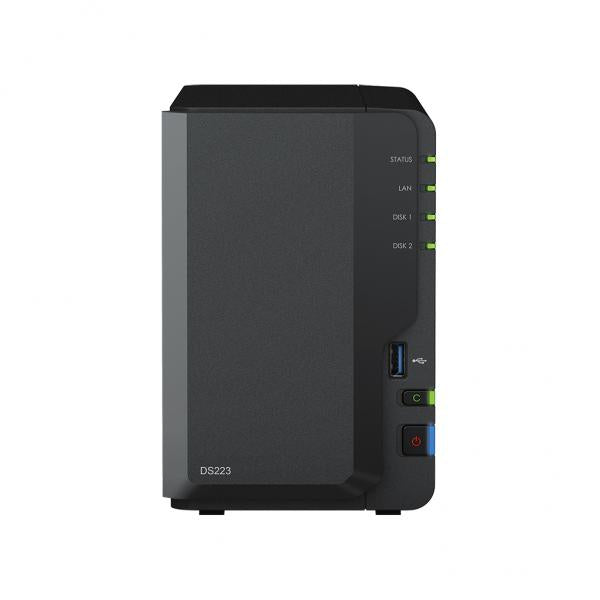 Synology DS223 NAS Desktop Realtek RTD1619B 2 GB DDR4 16 TB HDD DiskStation Manager Nero (Synology D223 16TB [Synology HAT5300] 2 bay desktop NAS; Realtek RTD1619B quad-core; 2GB non-ECC DDR4; 1 x 1GbE RJ-45 and 3 x USB 3.2 Gen 1 ports. [2years warra...