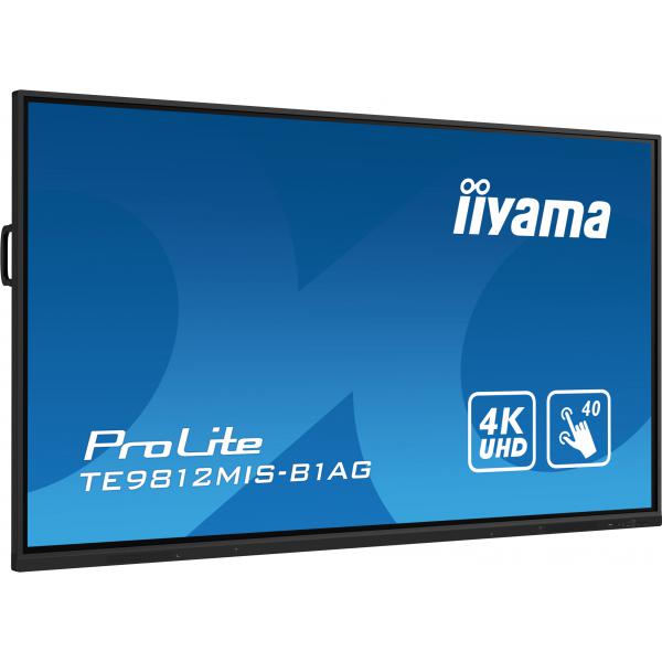 Iiyama PROLITE Pannello A digitale 2,49 m [98] LED Wi-Fi 400 cd/m 4K Ultra HD Nero Touch screen Processore integrato Android 24/7 (iiyama ProLite TE9812MIS-B1AG - 98 Categoria diagonale [97.5 visualizzabile] Display LCD retroilluminato a LED - segnal...