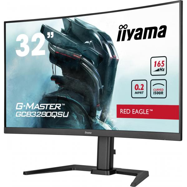 Iiyama G-MASTER GCB3280QSU-B1 Monitor PC 80 cm [31.5] 2560 x 1440 Pixel LED Nero (iiyama G-Master GCB3280QSU-B1 Red Eagle 32 Inch Curved Gaming Monitor, Black, 2560x1440, 0.2ms, 165hz, FreeSync, HDMI, Display Port, USB Hub, Speakers, Int PSU, Height ...