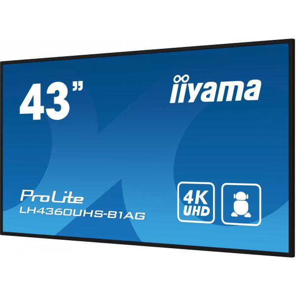 Iiyama LH4360UHS-B1AG visualizzatore di messaggi Pannello A digitale 108 cm [42.5] LED Wi-Fi 500 cd/m 4K Ultra HD Nero Processore integrato Android 11 24/7 (iiyama ProLite LH4360UHS-B1AG - 43 Categoria diagonale [42.5 visualizzabile] Display LCD retr...