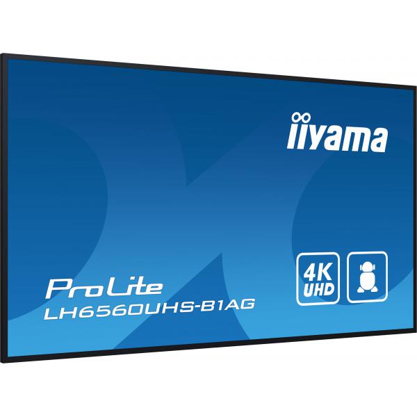 Iiyama LH6560UHS-B1AG visualizzatore di messaggi Pannello A digitale 165,1 cm [65] LED Wi-Fi 500 cd/m 4K Ultra HD Nero Processore integrato Android 11 24/7 (iiyama ProLite LH6560UHS-B1AG 65' 4K UHD professional digital signage display with advanced c...