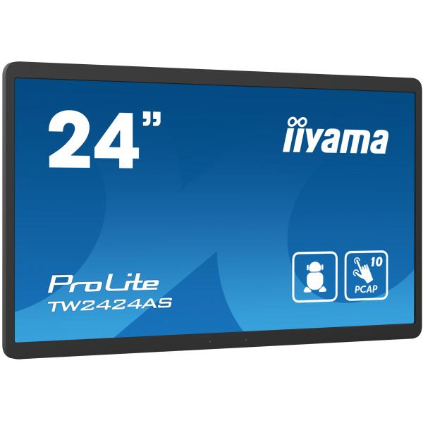 Iiyama TW2424AS-B1 visualizzatore di messaggi Pannello piatto per segnaletica digitale 60,5 cm [23.8] Wi-Fi 250 cd/m 4K Ultra HD Nero Touch screen Processore integrato Android 24/7 (23.8IN PCAP ANDROID 12 IPS - PANEL 1920X1080 24/7 250CD/M 100)Iiyama...