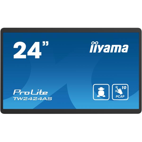 Iiyama TW2424AS-B1 visualizzatore di messaggi Pannello piatto per segnaletica digitale 60,5 cm [23.8] Wi-Fi 250 cd/m 4K Ultra HD Nero Touch screen Processore integrato Android 24/7 (23.8IN PCAP ANDROID 12 IPS - PANEL 1920X1080 24/7 250CD/M 100)Iiyama...