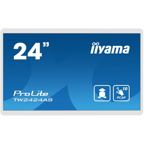 Iiyama TW2424AS-W1 visualizzatore di messaggi Pannello piatto per segnaletica digitale 60,5 cm [23.8] Wi-Fi 250 cd/m 4K Ultra HD Nero Touch screen Processore integrato Android 24/7 (24 ProLite TW2424AS-W1 Monitor - 24 White Touchscreen Monitor Full H...