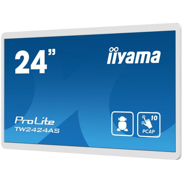 Iiyama TW2424AS-W1 visualizzatore di messaggi Pannello piatto per segnaletica digitale 60,5 cm [23.8] Wi-Fi 250 cd/m 4K Ultra HD Nero Touch screen Processore integrato Android 24/7 (24 ProLite TW2424AS-W1 Monitor - 24 White Touchscreen Monitor Full H...