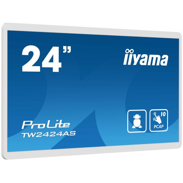 Iiyama TW2424AS-W1 visualizzatore di messaggi Pannello piatto per segnaletica digitale 60,5 cm [23.8] Wi-Fi 250 cd/m 4K Ultra HD Nero Touch screen Processore integrato Android 24/7 (24 ProLite TW2424AS-W1 Monitor - 24 White Touchscreen Monitor Full H...