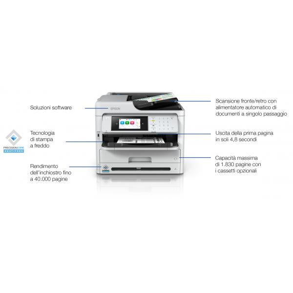 Epson WorkForce Pro WF-M5899DWF (Epson WorkForce Pro WF-M5899DWF - Stampante multifunzione - B/N - ink-jet - 216 x 297 mm [originale] - A4/Legal [supporti] - fino a 25 ppm [stampa] - 330 fogli - 33.6 Kbps - USB 2.0, Gigabit LAN, Wi-Fi[ac])Epson871594...