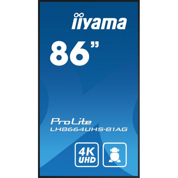 Iiyama LH8664UHS-B1AG visualizzatore di messaggi Pannello A digitale 2,18 m [86] LED Wi-Fi 500 cd/m 4K Ultra HD Nero Processore integrato Android 11 24/7 (iiyama ProLite LH8664UHS-B1AG 86 Klas)IiyamaLH8664UHS-B1AG
