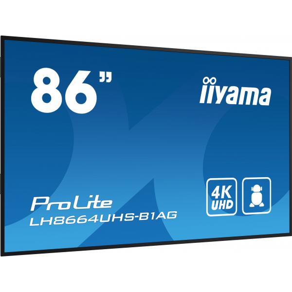 Iiyama LH8664UHS-B1AG visualizzatore di messaggi Pannello A digitale 2,18 m [86] LED Wi-Fi 500 cd/m 4K Ultra HD Nero Processore integrato Android 11 24/7 (iiyama ProLite LH8664UHS-B1AG 86 Klas)IiyamaLH8664UHS-B1AG
