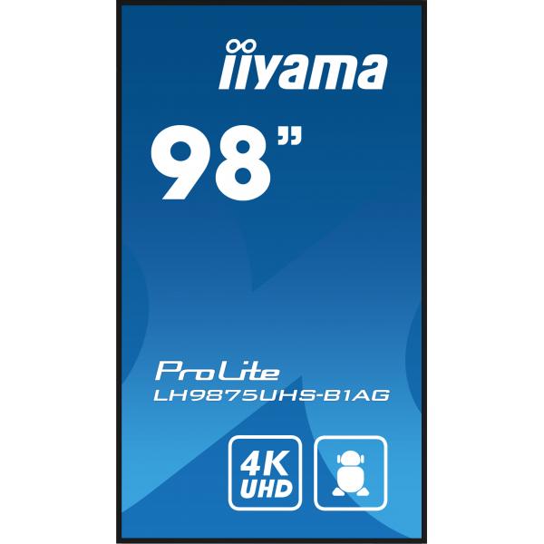 Iiyama LH9875UHS-B1AG visualizzatore di messaggi Pannello piatto per segnaletica digitale 2,49 m [98] LED Wi-Fi 500 cd/m 4K Ultra HD Nero Processore integrato Android 11 24/7 (98 ProLite LH9875UHS-B1A Commercial Display - 98 Black Large Format Displa...