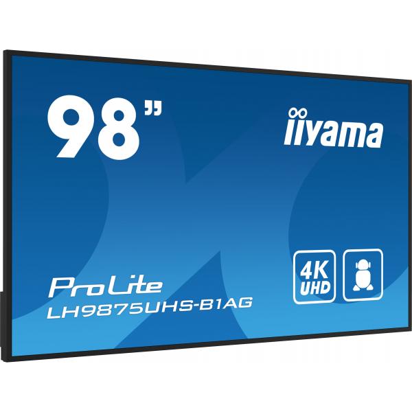 Iiyama LH9875UHS-B1AG visualizzatore di messaggi Pannello piatto per segnaletica digitale 2,49 m [98] LED Wi-Fi 500 cd/m 4K Ultra HD Nero Processore integrato Android 11 24/7 (98 ProLite LH9875UHS-B1A Commercial Display - 98 Black Large Format Displa...