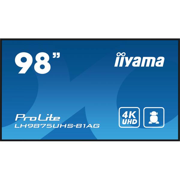 Iiyama LH9875UHS-B1AG visualizzatore di messaggi Pannello piatto per segnaletica digitale 2,49 m [98] LED Wi-Fi 500 cd/m 4K Ultra HD Nero Processore integrato Android 11 24/7 (98 ProLite LH9875UHS-B1A Commercial Display - 98 Black Large Format Displa...