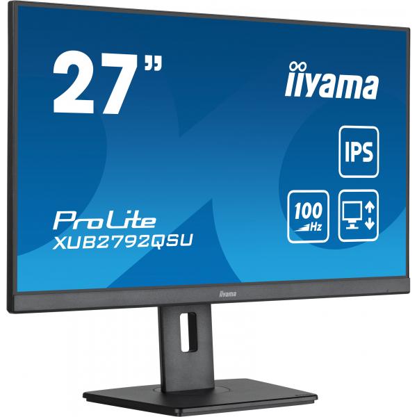 Iiyama ProLite XUB2792QSU-B6 Monitor PC 68,6 cm [27] 2560 x 1440 Pixel Quad HD LED Nero (iiyama ProLite XUB2792QSU-B6 - Monitor a LED - 27 - 2560 x 1440 WQHD @ 100 Hz - IPS - 250 cd/m? - 1300:1 - 0.4 ms - HDMI, DisplayPort - altoparlanti - nero opaco...