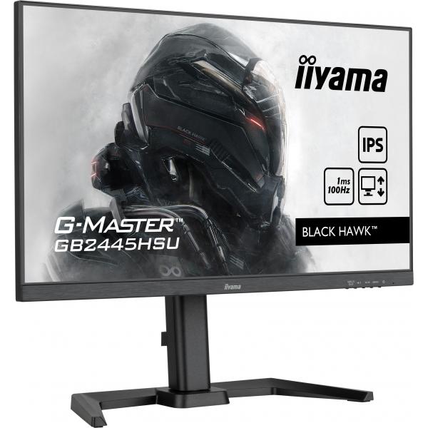 Iiyama G-MASTER GB2445HSU-B1 Monitor PC 61 cm [24] 1920 x 1080 Pixel Full HD LED Nero (iiyama G-MASTER GB2445HSU-B1 24 inch IPS Monitor, Full HD, 1ms, HDMI, DisplayPort, USB Hubx2, Freesync, 100Hz, Speakers, Black, Internal PSU, VESA, Height Adjustab...