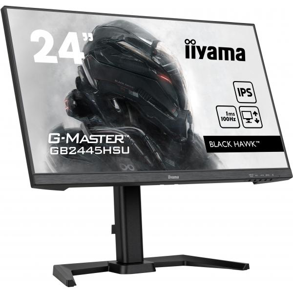 Iiyama G-MASTER GB2445HSU-B1 Monitor PC 61 cm [24] 1920 x 1080 Pixel Full HD LED Nero (iiyama G-MASTER GB2445HSU-B1 24 inch IPS Monitor, Full HD, 1ms, HDMI, DisplayPort, USB Hubx2, Freesync, 100Hz, Speakers, Black, Internal PSU, VESA, Height Adjustab...