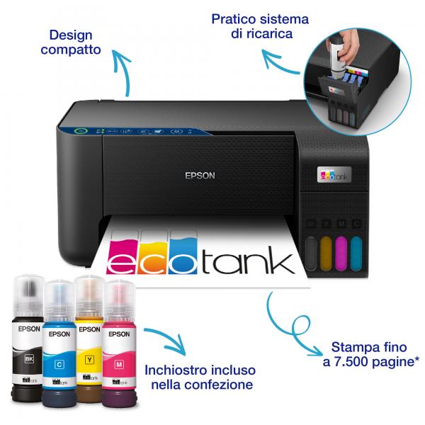Epson EcoTank ET-2861 stampante multifunzione inkjet 3in1 A4, serbatoi ricaricabili alta capacità, 4 flaconi inclusi pari a 4500pag B/N 7500pag colore, Wi-FI Direct, USB (Epson EcoTank ET-2861 - Multifunction printer - colour - ink-jet - ITS - A4 [me...