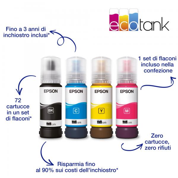 Epson EcoTank ET-2861 stampante multifunzione inkjet 3in1 A4, serbatoi ricaricabili alta capacità, 4 flaconi inclusi pari a 4500pag B/N 7500pag colore, Wi-FI Direct, USB (Epson EcoTank ET-2861 - Multifunction printer - colour - ink-jet - ITS - A4 [me...