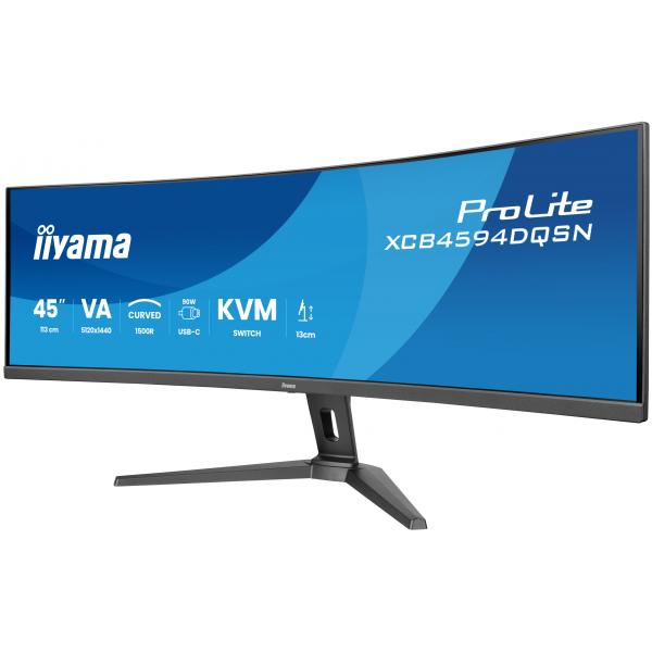 Iiyama G-MASTER 45LCD Curved Bus. UWQHD Monitor PC 113 cm [44.5] 5120 x 1440 Pixel Dual QHD LED Nero (45 XCB4594DQSN-B1 Monitor - 45 Black Curved LCD VA Monitor Height Adjustable DisplayPort USB and HDMI)Iiyama4948570122271XCB4594DQSN-B1