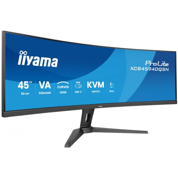Iiyama G-MASTER 45LCD Curved Bus. UWQHD Monitor PC 113 cm [44.5] 5120 x 1440 Pixel Dual QHD LED Nero (iiyama ProLite XCB4594DQSN-B1 - Monitor a LED - curvato - 44.5 - 5120 x 1440 Dual Quad HD @ 165 Hz - VA - 450 cd/m? - 3000:1 - 0.8 ms - 2xHDMI, Disp...