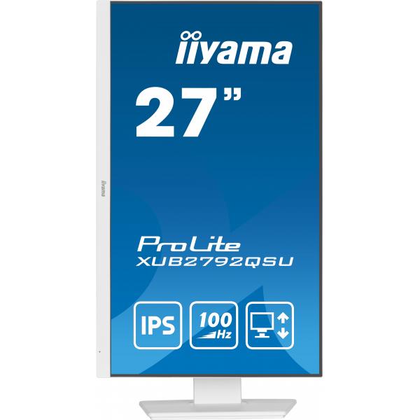 Iiyama ProLite XUB2792QSU-W6 Monitor PC 68,6 cm [27] 2560 x 1440 Pixel Wide Quad HD LED Bianco (iiyama ProLite XUB2792QSU-W6 - Monitor a LED - 27 - 2560 x 1440 QHD @ 100 Hz - IPS - 250 cd/m? - 1300:1 - 0.4 ms - HDMI, DisplayPort - altoparlanti - bian...