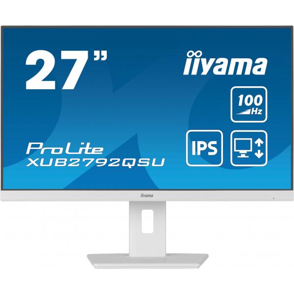 Iiyama ProLite XUB2792QSU-W6 Monitor PC 68,6 cm [27] 2560 x 1440 Pixel Wide Quad HD LED Bianco (iiyama ProLite XUB2792QSU-W6 - Monitor a LED - 27 - 2560 x 1440 QHD @ 100 Hz - IPS - 250 cd/m? - 1300:1 - 0.4 ms - HDMI, DisplayPort - altoparlanti - bian...