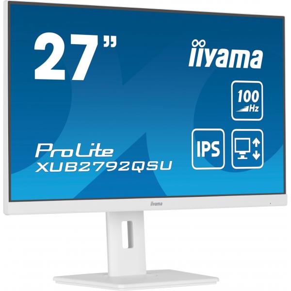 Iiyama ProLite XUB2792QSU-W6 Monitor PC 68,6 cm [27] 2560 x 1440 Pixel Quad HD LED Bianco (27 PROLITE XUB2792QSU-W6 WQHD IPS Monitor - 27 White LED Monitor WQHD Height Adjustable DisplayPort USB and HDMI)IiyamaXUB2792QSU-W6