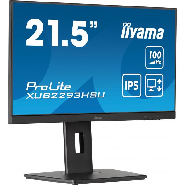 Iiyama ProLite XUB2293HSU-B6 Monitor PC 54,6 cm [21.5] 1920 x 1080 Pixel Full HD LED Nero (iiyama PROLITE XUB2293HSU-B6 22 inch IPS Monitor, Full HD, 1ms, HDMI, DisplayPort, USB Hub, Freesync, 100Hz, Speakers, Black, Internal PSU, VESA, Height Adjust...