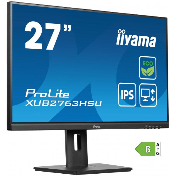 Iiyama ProLite XUB2763HSU-B1 Monitor PC 68,6 cm [27] 1920 x 1080 Pixel Full HD LED Nero (iiyama ProLite XUB2763HSU-B1 - Monitor a LED - 27 - 1920 x 1080 Full HD [1080p] @ 100 Hz - IPS - 250 cd/m? - 1300:1 - 3 ms - HDMI, DisplayPort - altoparlanti - n...
