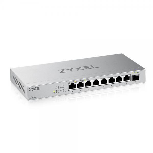 Zyxel XMG-108 Non gestito 2.5G Ethernet [100/1000/2500] Argento (Zyxel XMG-100 Series XMG-108 - Switch - non gestito - unmanaged - 8 x 100/1000/2.5G + 1 x Gigabit SFP / 10 Gigabit SFP+ - desktop, montaggio a parete)Zyxel4718937631131XMG-108-ZZ0101F
