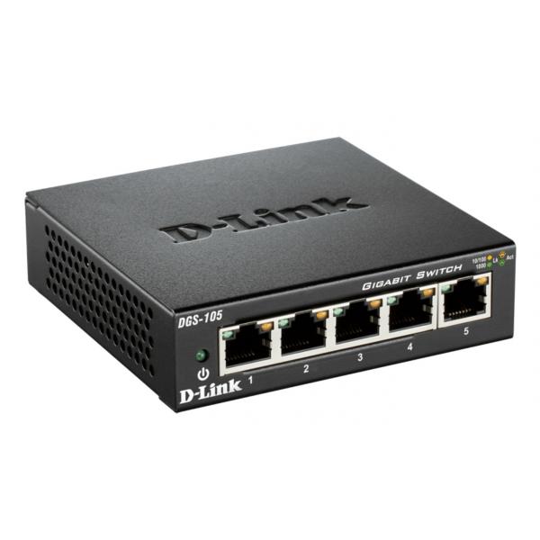 D-Link DGS-105 switch di rete Non gestito L2 Gigabit Ethernet [10/100/1000] Desktop Nero (D-Link DGS 105 - Switch - 5 x 10/100/1000 - desktop)D-linkDGS-105