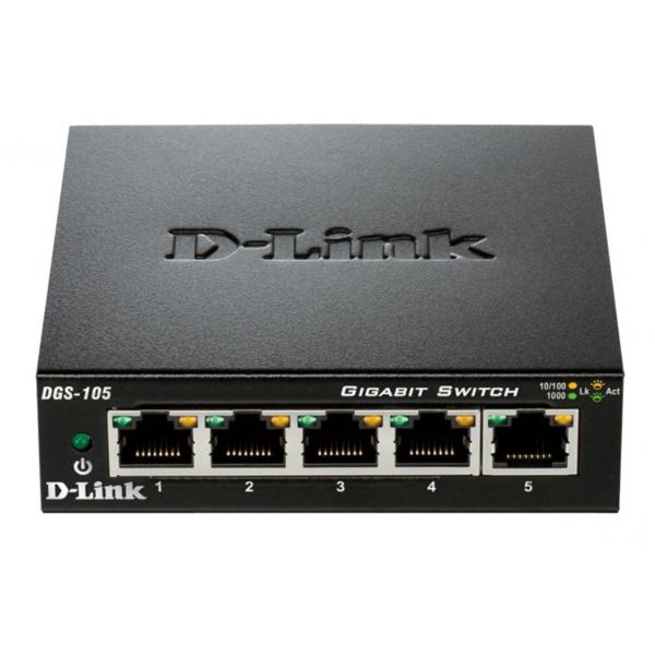 D-Link DGS-105 switch di rete Non gestito L2 Gigabit Ethernet [10/100/1000] Desktop Nero (D-Link DGS 105 - Switch - 5 x 10/100/1000 - desktop)D-linkDGS-105