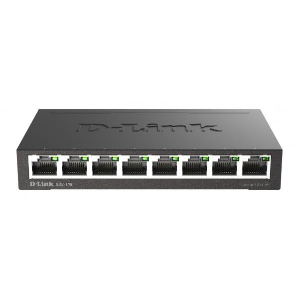 D-Link DGS-108 switch di rete Non gestito L2 Gigabit Ethernet [10/100/1000] Desktop Nero (D-Link DGS 108 - Switch - 8 x 10/100/1000 - desktop)D-linkDGS-108