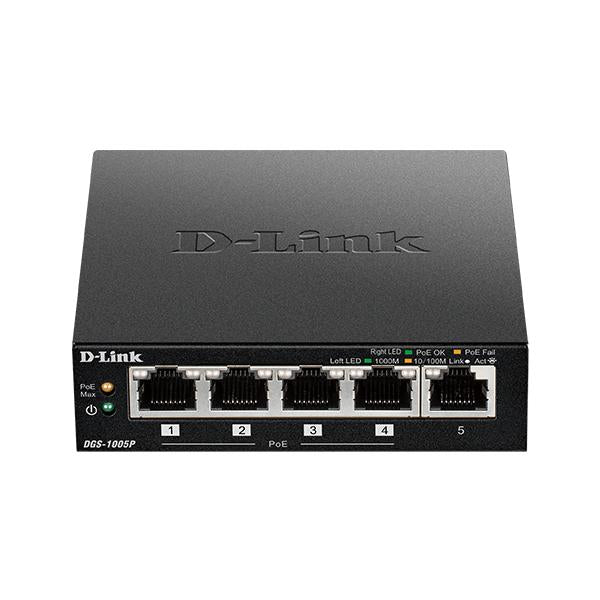 D-Link DGS-1005P Non gestito L2 Gigabit Ethernet [10/100/1000] Supporto Power over Ethernet [PoE] Nero (5-Port Desktop Gigabit PoE+ - Warranty: 24M)D-linkDGS-1005P/E