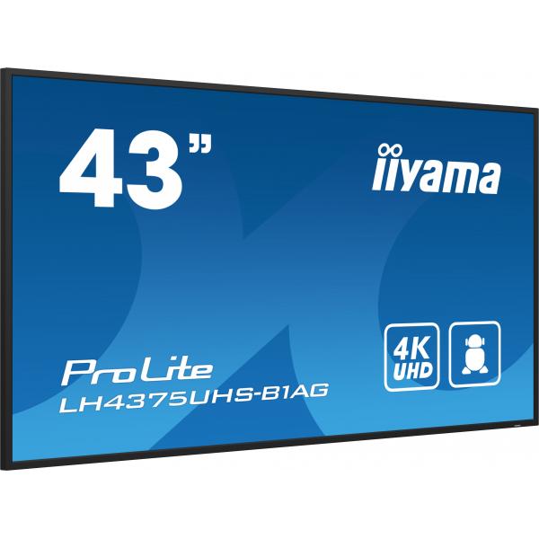 Iiyama ProLite Pannello piatto per segnaletica digitale 108 cm [42.5] LCD Wi-Fi 500 cd/m 4K Ultra HD Nero Processore integrato Android 11 24/7 (iiyama ProLite LH4375UHS-B1AG - 43 Categoria diagonale [42.5 visualizzabile] Display LCD retroilluminato a...