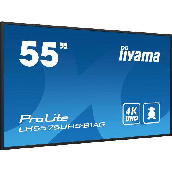 Iiyama LH5575UHS-B1AG visualizzatore di messaggi Pannello piatto per segnaletica digitale 138,7 cm [54.6] LCD Wi-Fi 500 cd/m 4K Ultra HD Nero Processore integrato Android 11 24/7 (iiyama ProLite LH5575UHS-B1AG 55' IPS 4K UHD Digital Signage Display w...