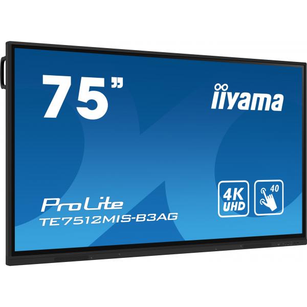 Iiyama TE7512MIS-B3AG visualizzatore di messaggi Design chiosco 190,5 cm [75] LCD Wi-Fi 400 cd/m 4K Ultra HD Nero Touch screen Processore integrato Android 11 24/7 (75 TE7512MIS-B3AG Interactive Display - 75 PureTouch IR Interactive Display 40pt Touc...