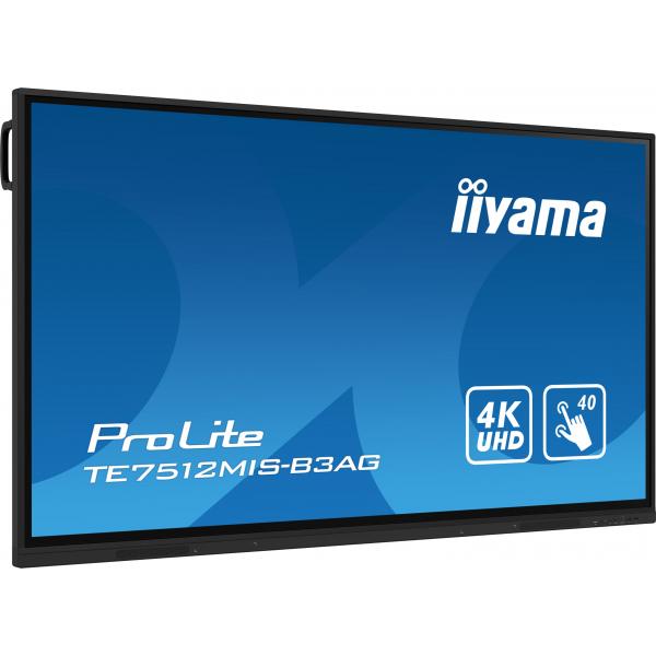 Iiyama TE7512MIS-B3AG visualizzatore di messaggi Design chiosco 190,5 cm [75] LCD Wi-Fi 400 cd/m 4K Ultra HD Nero Touch screen Processore integrato Android 11 24/7 (75 TE7512MIS-B3AG Interactive Display - 75 PureTouch IR Interactive Display 40pt Touc...