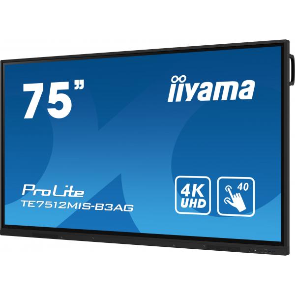 Iiyama TE7512MIS-B3AG visualizzatore di messaggi Design chiosco 190,5 cm [75] LCD Wi-Fi 400 cd/m 4K Ultra HD Nero Touch screen Processore integrato Android 11 24/7 (75 TE7512MIS-B3AG Interactive Display - 75 PureTouch IR Interactive Display 40pt Touc...