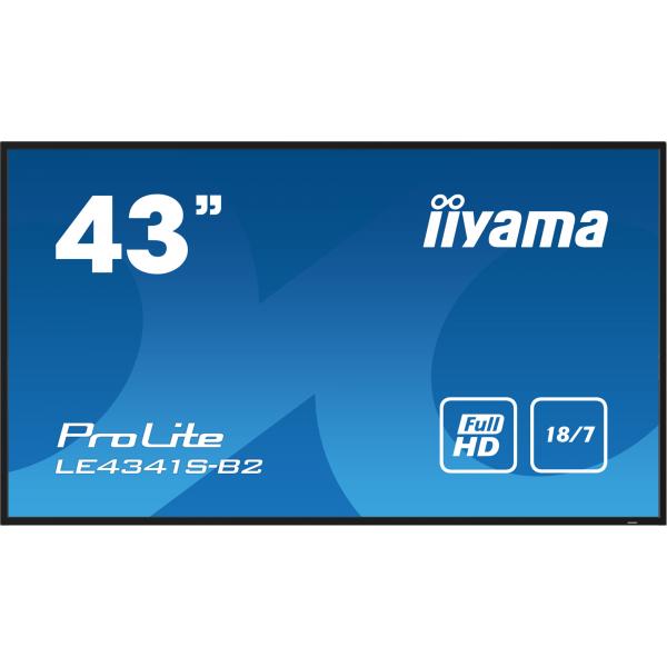 Iiyama PROLITE LE4341S-B2 Pannello piatto per segnaletica digitale 108 cm [42.5] LCD 350 cd/m Full HD Nero 18/7 (43 ProLite LE4341S-B2 Commercial Display - 43 Black Large Format Display HD 350 cd/m2 18/7 3x HDMI)IiyamaLE4341S-B2