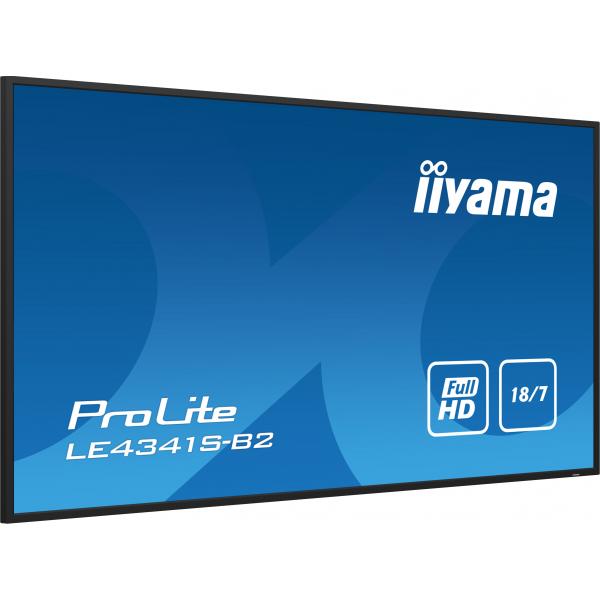 Iiyama PROLITE LE4341S-B2 Pannello piatto per segnaletica digitale 108 cm [42.5] LCD 350 cd/m Full HD Nero 18/7 (43 ProLite LE4341S-B2 Commercial Display - 43 Black Large Format Display HD 350 cd/m2 18/7 3x HDMI)IiyamaLE4341S-B2